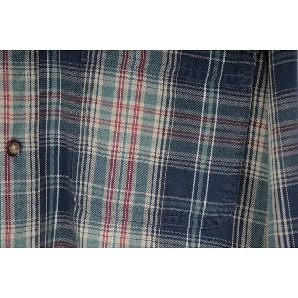 Knights of Round Table Mens Button Down Shirt Medium Blue Green Plaid Flannel - Picture 5 of 10